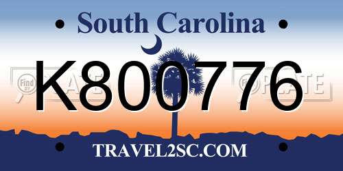K800776 South Carolina License Plate