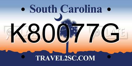 K80077G South Carolina License Plate