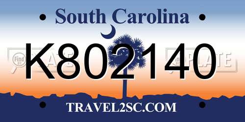 K802140 South Carolina License Plate