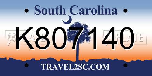 K807140 South Carolina License Plate