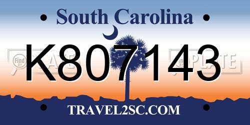 K807143 South Carolina License Plate