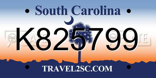 K825799 South Carolina License Plate