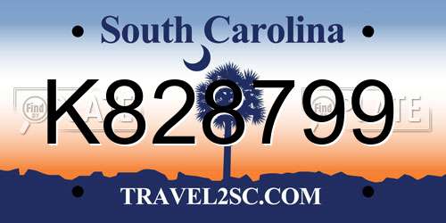 K828799 South Carolina License Plate