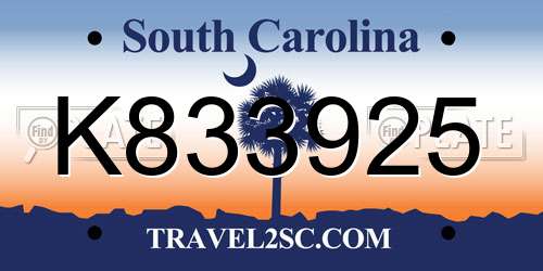 K833925 South Carolina License Plate