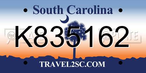 K835162 South Carolina License Plate