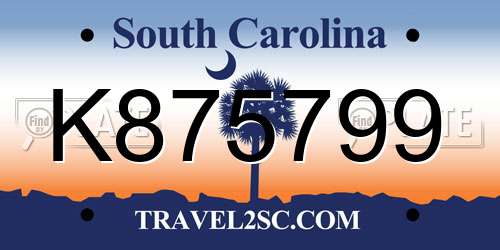 K875799 South Carolina License Plate