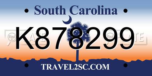 K878299 South Carolina License Plate