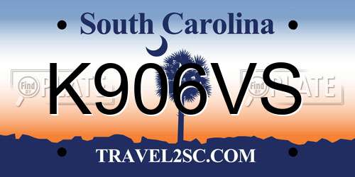 K906VS South Carolina License Plate