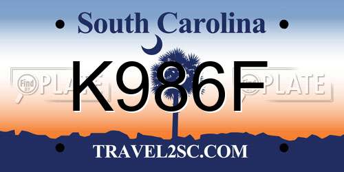 K986F South Carolina License Plate