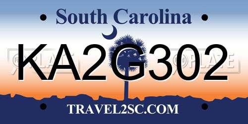 KA2G302 South Carolina License Plate