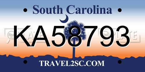 KA58793 South Carolina License Plate