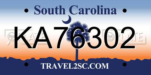 KA76302 South Carolina License Plate