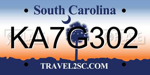 KA7G302 South Carolina License Plate