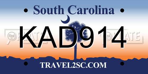 KAD914 South Carolina License Plate