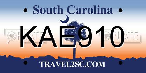 KAE910 South Carolina License Plate