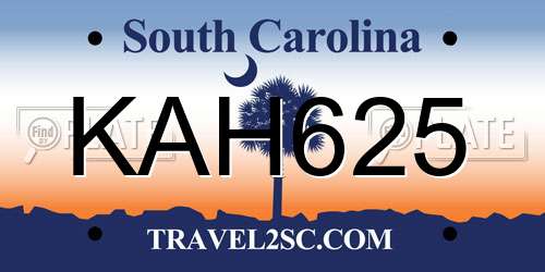 KAH625 South Carolina License Plate
