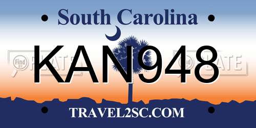 KAN948 South Carolina License Plate