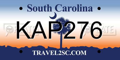 KAP276 South Carolina License Plate