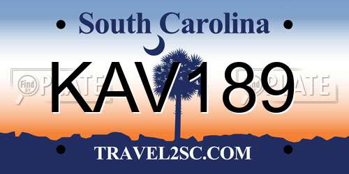 KAV189 South Carolina License Plate