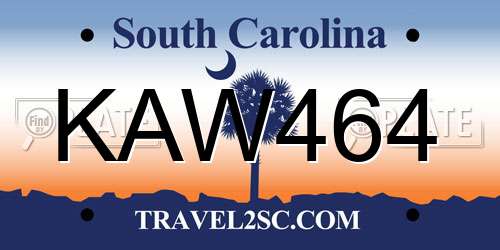 KAW464 South Carolina License Plate