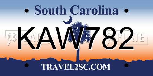 KAW782 South Carolina License Plate