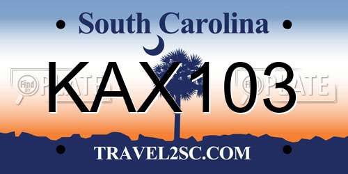 KAX103 South Carolina License Plate
