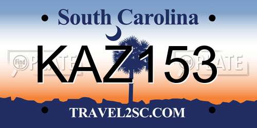 KAZ153 South Carolina License Plate