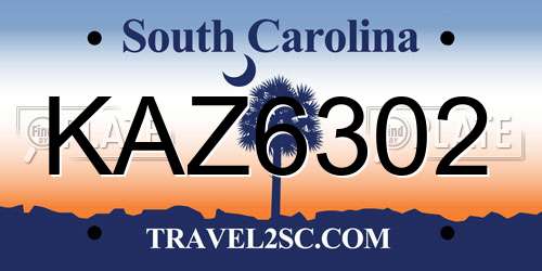 KAZ6302 South Carolina License Plate