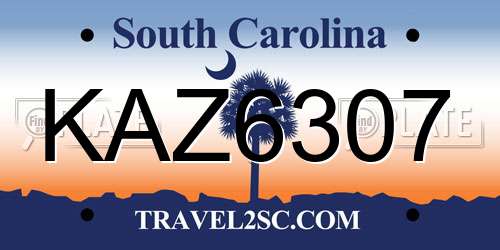 KAZ6307 South Carolina License Plate