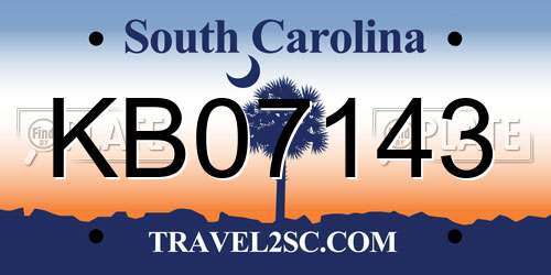 KB07143 South Carolina License Plate