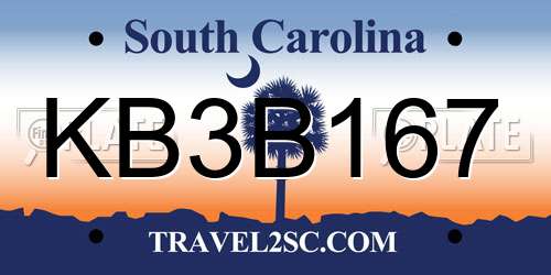 KB3B167 South Carolina License Plate