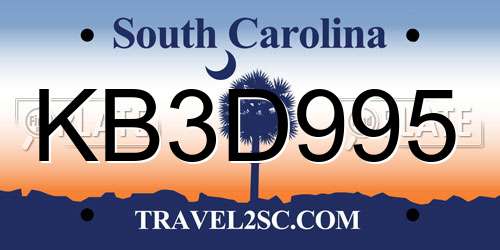 KB3D995 South Carolina License Plate