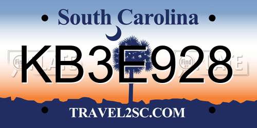 KB3E928 South Carolina License Plate