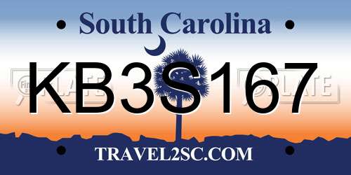 KB3S167 South Carolina License Plate