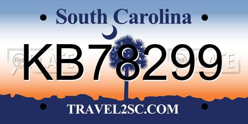 KB78299 South Carolina License Plate
