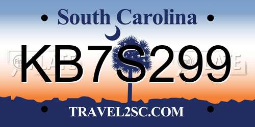KB7S299 South Carolina License Plate