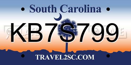 KB7S799 South Carolina License Plate