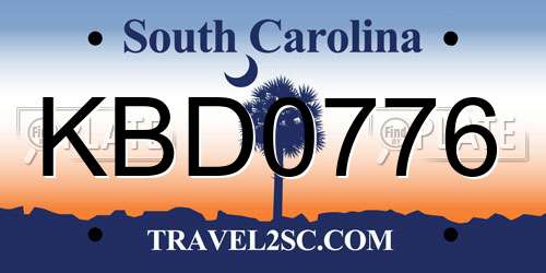 KBD0776 South Carolina License Plate
