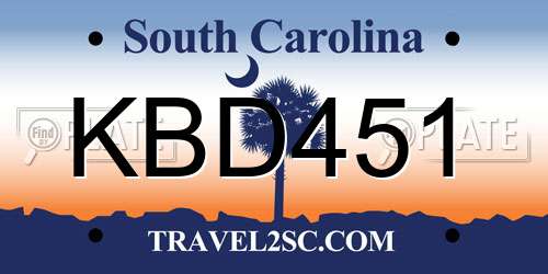 KBD451 South Carolina License Plate