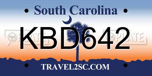 KBD642 South Carolina License Plate