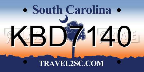 KBD7140 South Carolina License Plate