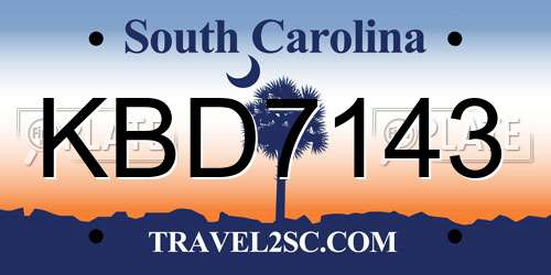 KBD7143 South Carolina License Plate