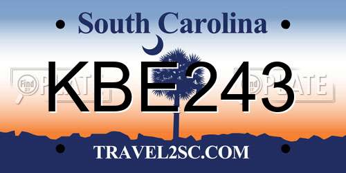 KBE243 South Carolina License Plate