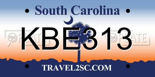 KBE313 South Carolina License Plate