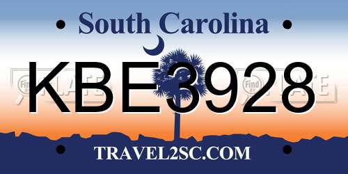 KBE3928 South Carolina License Plate