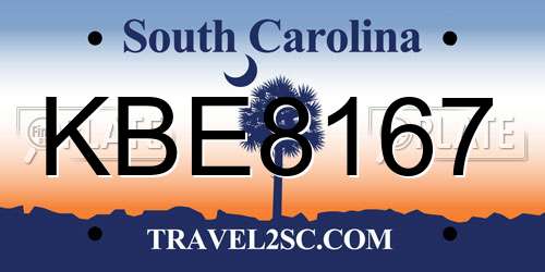KBE8167 South Carolina License Plate