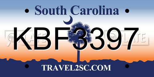 KBF3397 South Carolina License Plate