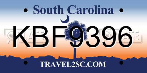 KBF9396 South Carolina License Plate