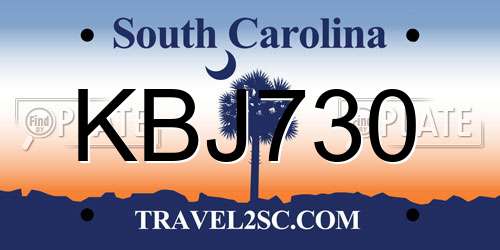 KBJ730 South Carolina License Plate