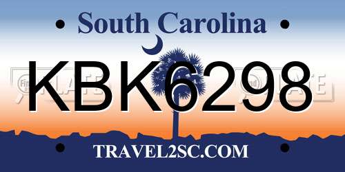 KBK6298 South Carolina License Plate